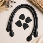Paire d’anses de sac à main noires 51 cm avec 4 pattes de renfort pour création de sacs au crochet et en couture