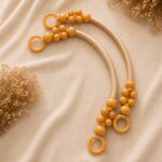 Paire d’anses de sac en bois naturel et écru 47 cm pour crochet, macramé et créations artisanales