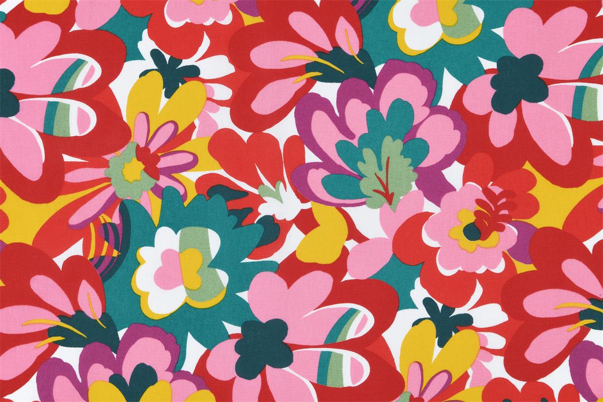 Tissu coton imprimé FALBALA Rouge 160 cm à motif floral
