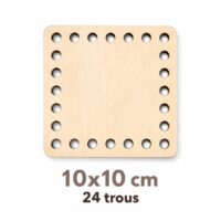 Base en bois carrée perforée 10 × 10 cm avec 24 trous de 8 mm