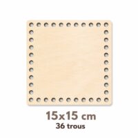 Base en bois carrée perforée 15 × 15 cm avec 36 trous de 8 mm