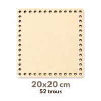 Base en bois carrée perforée 20 × 20 cm avec 52 trous de 8 mm