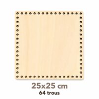 Base en bois carrée perforée 25 × 25 cm avec 64 trous de 8 mm