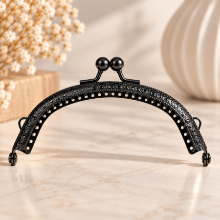 Fermoir porte-monnaie noir 12,5 cm avec fermeture à boules et trous pour couture
