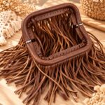 Fermoir à franges cognac pour sac 20 x 9 cm en simili cuir