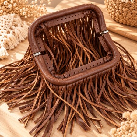 Fermoir à franges cognac pour sac 20 x 9 cm en simili cuir