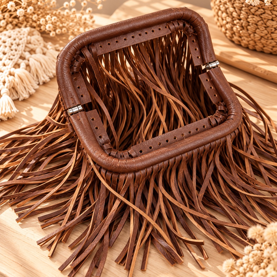 Fermoir à franges cognac pour sac 20 x 9 cm en simili cuir