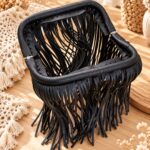 Fermoir à franges noir pour sac 20 x 9 cm en simili cuir