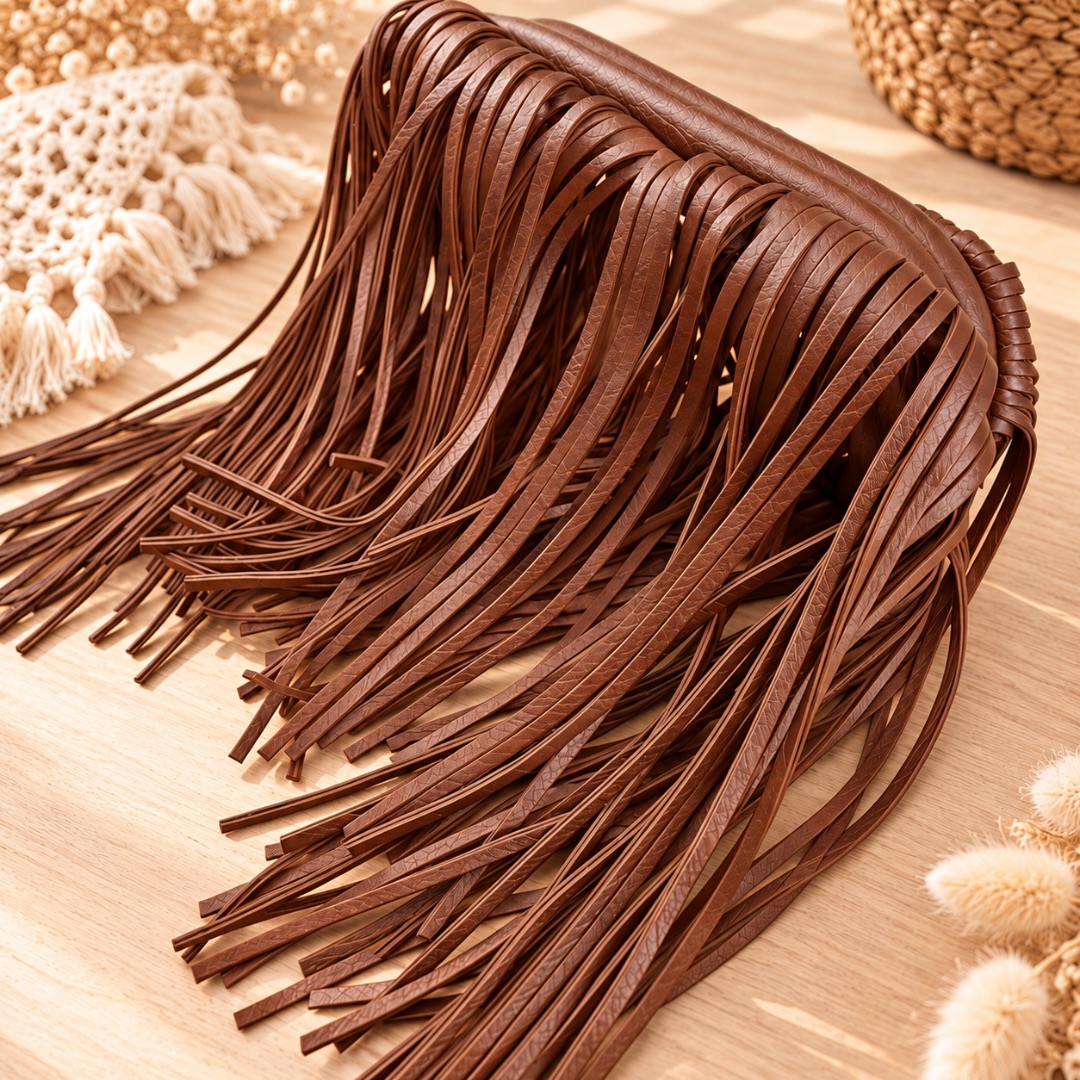 Fermoir sac à franges cognac 20 x 9 cm pour crochet