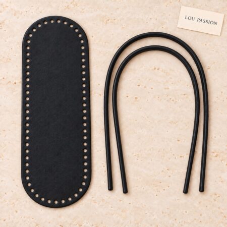 Ensemble noir en simili cuir pour sac au crochet avec fond 64 trous et deux anses