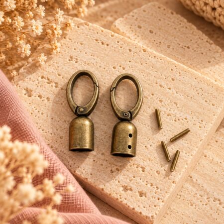 Lot de 2 bélières bronze en métal avec vis de fixation pour anses et bandoulières de sacs au crochet.