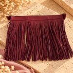 Fermeture à glissière bordeaux en simili cuir de 25 cm avec longues franges tombantes de 20 cm pour sac au crochet.