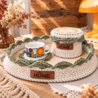 Kit crochet set 3 pièces déco maison coloris sauge – Lou Passion