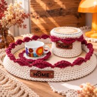 Kit crochet set 3 pièces déco maison coloris cerise – Lou Passion