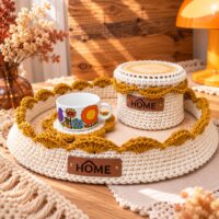 Kit crochet set 3 pièces déco maison coloris moutarde – Lou Passion